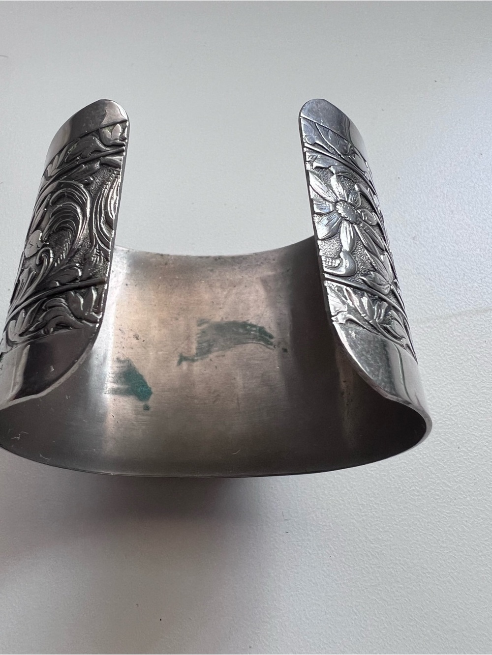 Vintage Engraved Sterling Silver Blue Gem Turquoise Wide Cuff Bracelet - Picture 3 of 8